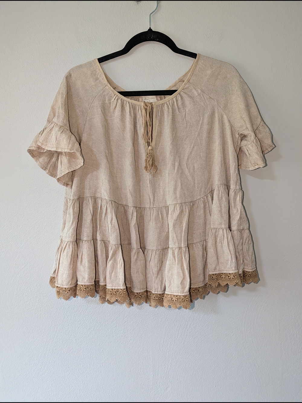 S Altar'd State Boho Cream Tiered Lace-Hem Women's Top